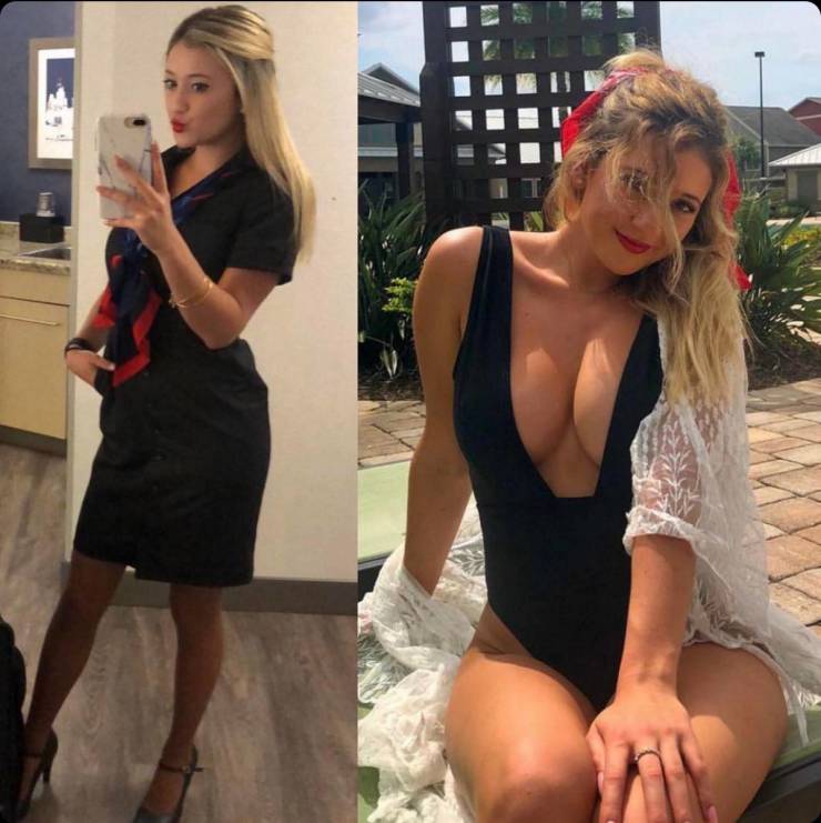 Sexy Stewardesses With And Without Their Uniform