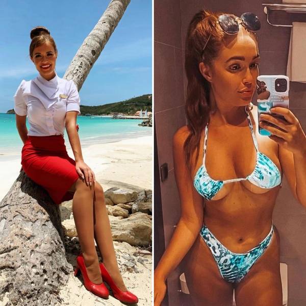 Sexy Flight Attendants With And Without Their Uniforms