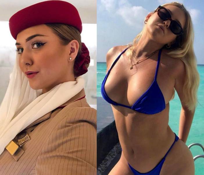 Sexy Flight Attendants With And Without Their Uniforms