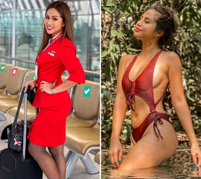 Hot Flight Attendants With And Without Their Uniforms