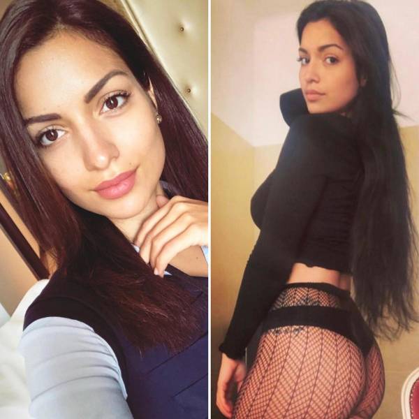 Hot Flight Attendants With And Without Their Uniforms