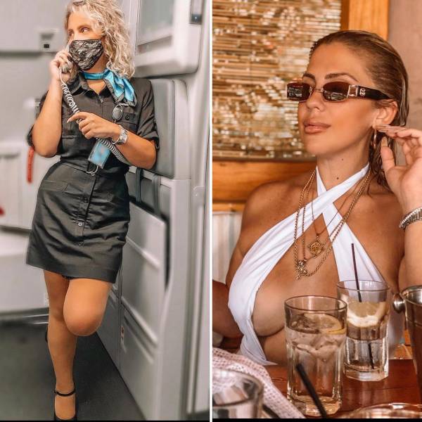 Sexy Flight Attendants With And Without Their Uniforms