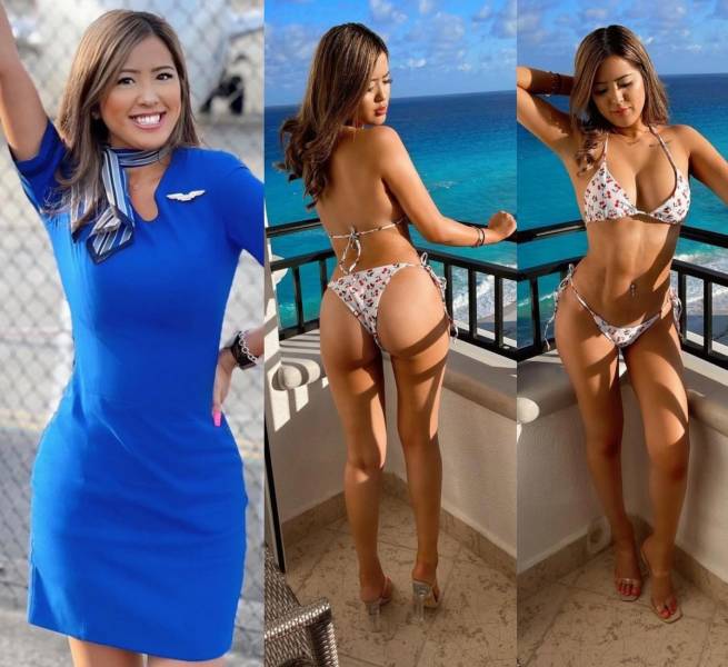 Hot Flight Attendants With And Without Their Uniforms