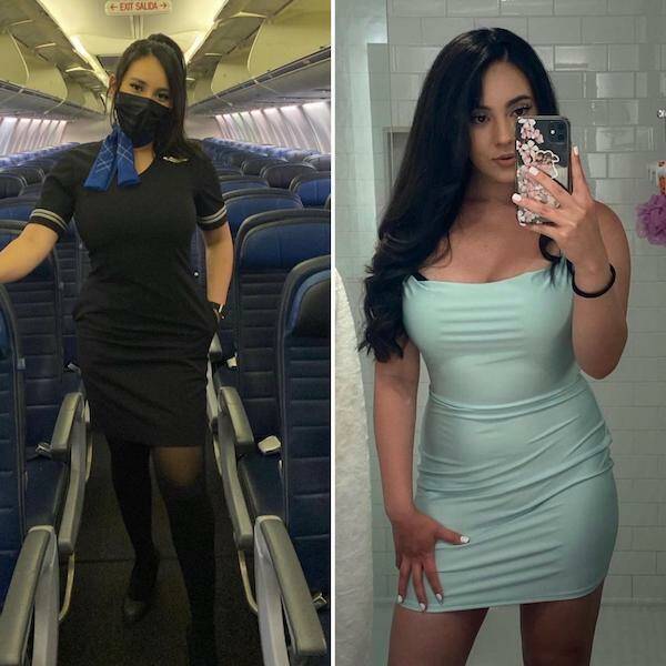 Hot Flight Attendants With And Without Their Uniform