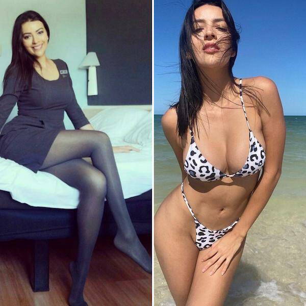 Hot Flight Attendants With And Without Their Uniform