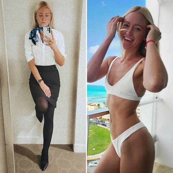 Sexy Flight Attendants With And Without Their Uniforms
