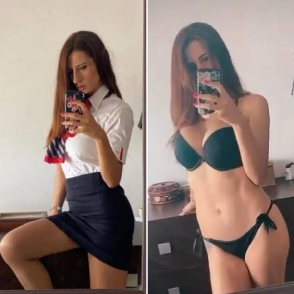 Sexy Flight Attendants With And Without Their Uniforms