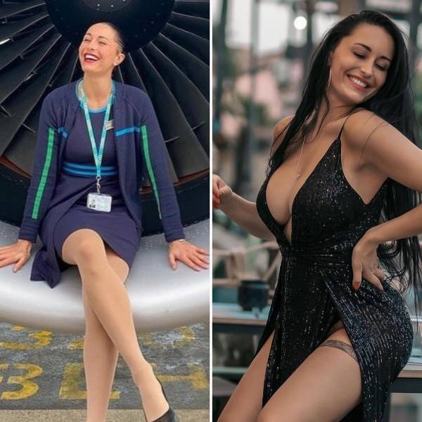 Sexy Flight Attendants With And Without Their Uniforms