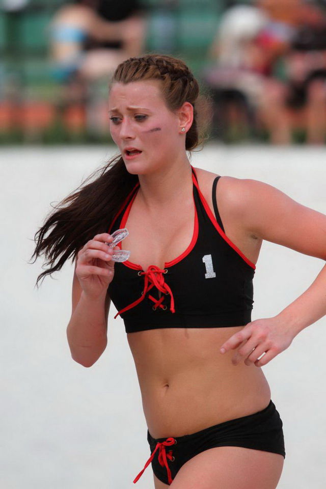 Sexy American Beach Football Championship Action Shots