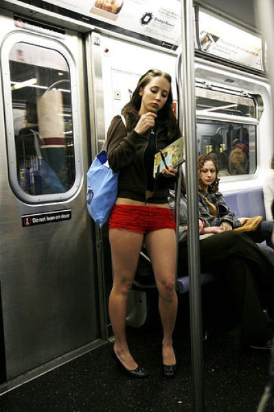 Subway Commuters Get into the Spirit of “No Pants Day”