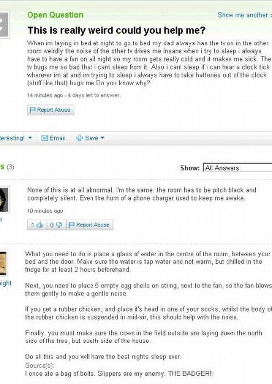 Amusing Yahoo Questions and Answers