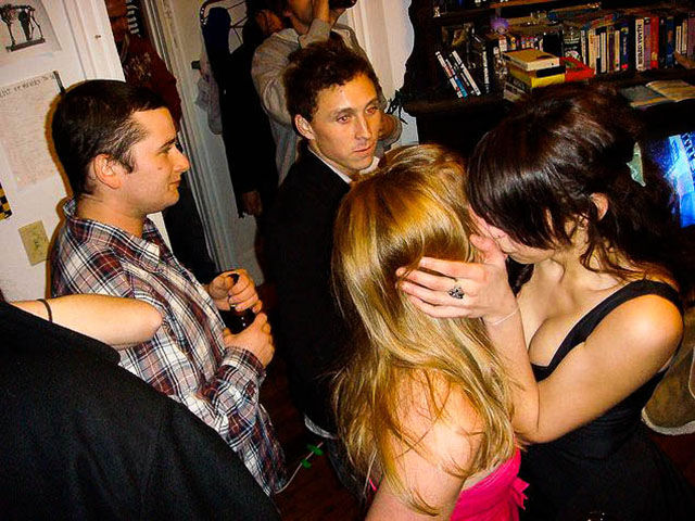 Dudes Watching Drunk Girls Kissing Each Other